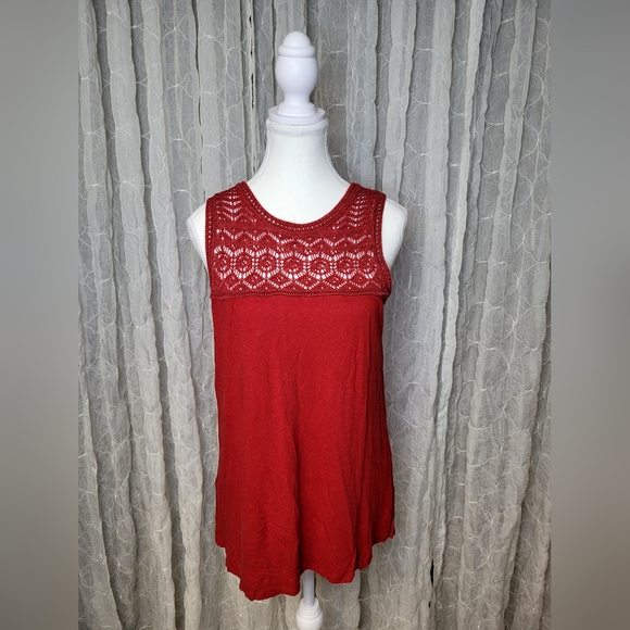LOFT Tops - Ann Taylor LOFT Burnt Burgandy Linen Rayon Lace Crochet Boho Detail Tank Top